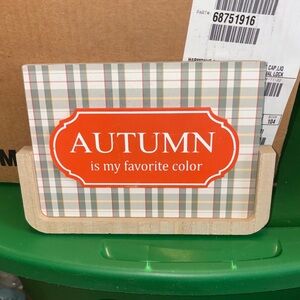 5/$5 Plaid Autumn Sign with Orange Accent